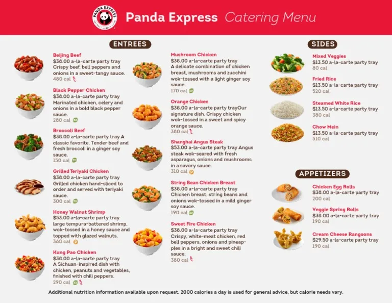 Panda Express catering menu for large groups